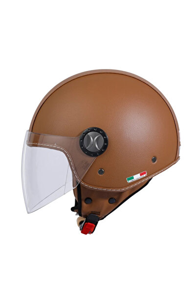 Sway Sw 701 Brown Leather Yarım Motosiklet Kaskı