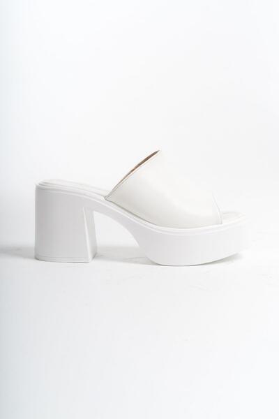 Modabuymus White Single Strap Thick Platform Heel Arhez Daily Slippers