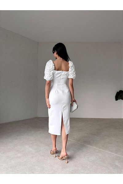 EMAYS DESIGN Women's Sleeves Frilly Slit Stylish and Elegant Midi Dress