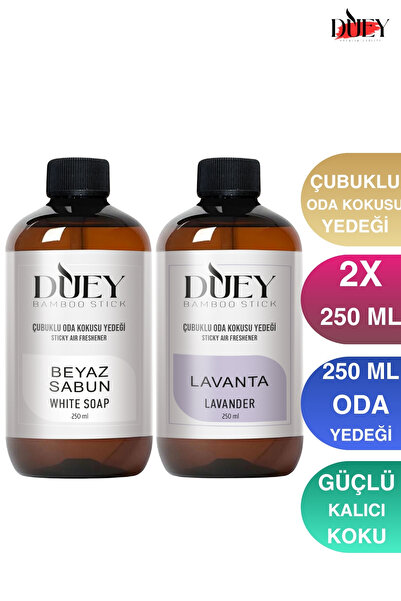 DUEY 2X 250ml Beyaz Sabun&Lavanta Çubuklu Oda Kokusu Yedeği Bambu Oda Kokusu ...