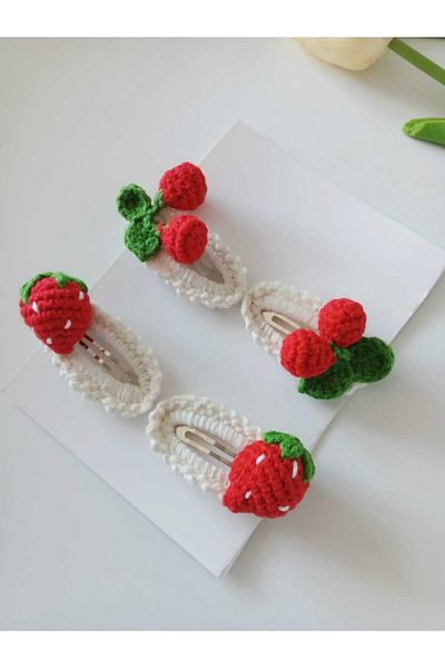 Kadın Girişimciler Atölyesi Buckle Red Summer Fruits Set of 4 Handmade Snap Buckle