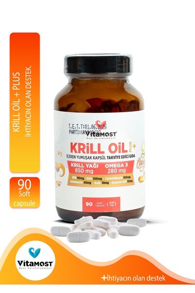Vitamost Krill Oil Plus 1450 Mg (KRİLL YAĞI, OMEGA3) Astaksantin 40mg 90 Softgel