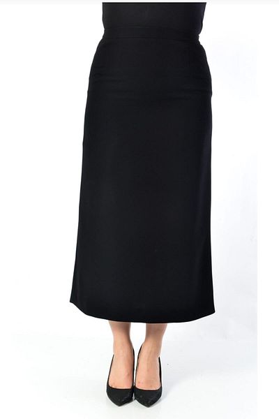 ELSİN BUTİK Women's Large Size Black Elastic Waist Back Closed Pleat Stitch Portoriko Fabric Skirt Fesb3234