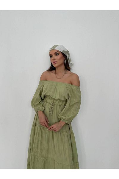 İLKCET MODA Madonna Collar - Seersucker φόρεμα με ελαστική μέση