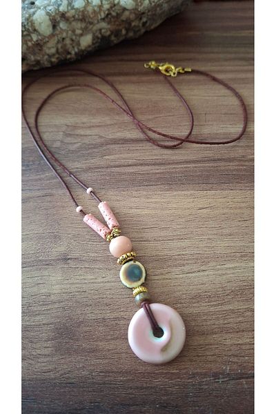 azra takı tasarım Pink Ceramic Necklace - Women's Handmade