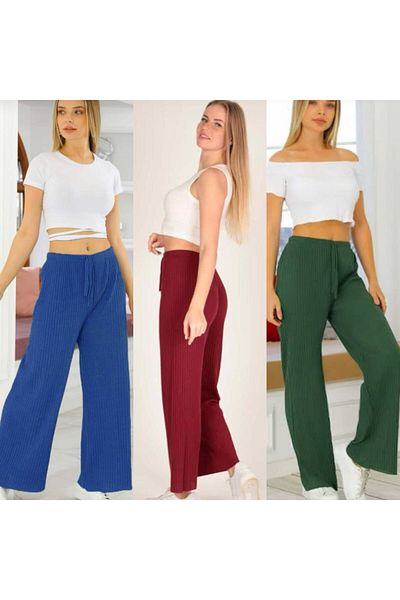 CelloGiyim Pijamale cu nervuri pentru damă - Set de 3 piese de trening și pantaloni confortabili