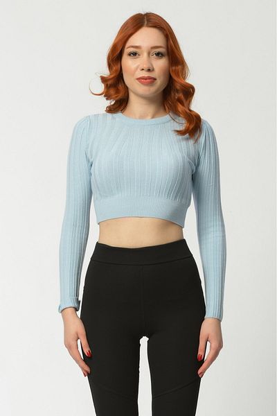 Lefon Top din tricot cu decolteu rotund pentru femei - albastru