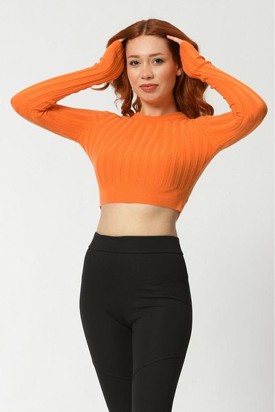Lefon Women's Crew Neck Knit Top - Orange