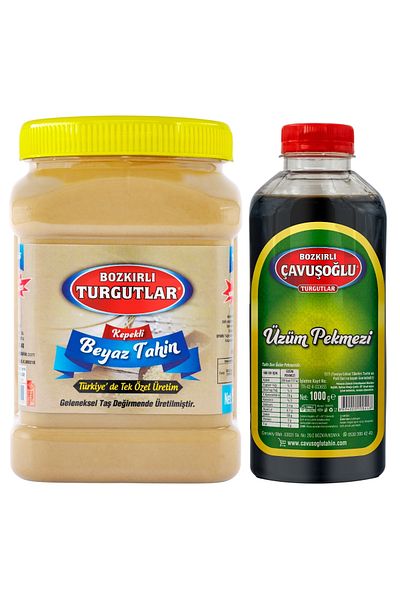 Bozkırlı Çavuşoğlu White Single Roasted Special Production Steppe Tahini with Bran 930g + Grape Molasses 1000g