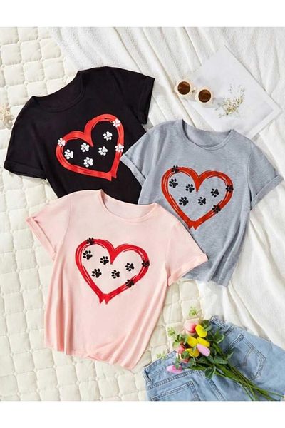DAXİS Sportwear Company Set de 3 tricouri cu imprimeu inimă pentru fete