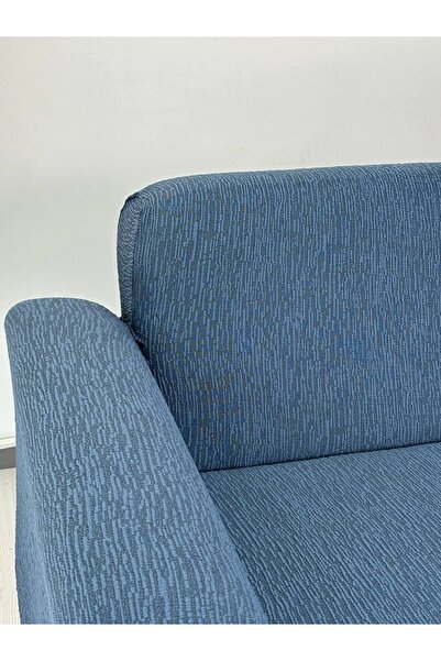 Defne Home Jakar Kumaş Lastikli Kayma Yapmayan3 Kişilik Tekli Kanepe Örtüsü Indigo