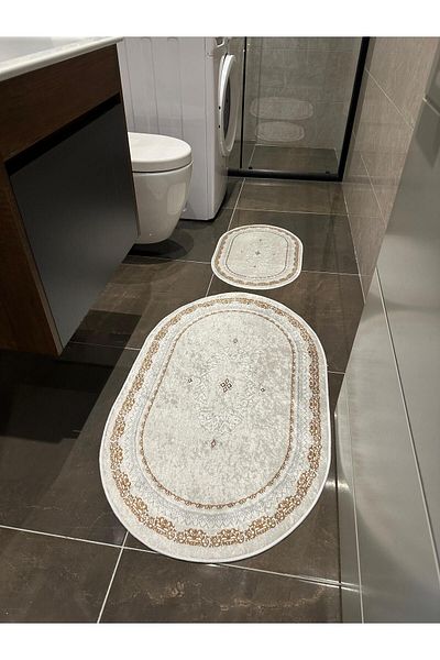 CENTER AVM Σετ τουαλέτας με απορροφητικό νερό, σφουγγάρι, πλένεται στο πλυντήριο, λευκό χρυσό σετ μπάνιου