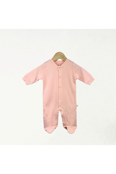 For My Baby Pink Combed Cotton Jumpsuit - Front Snaps and Booties