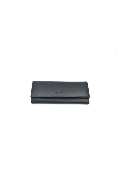 Eminsa Navy Blue Leather - Keychain with Clip and Key