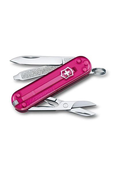 Victorinox سكين جيب كلاسيكية من الجيش السويسري SD باللون الوردي الشفاف