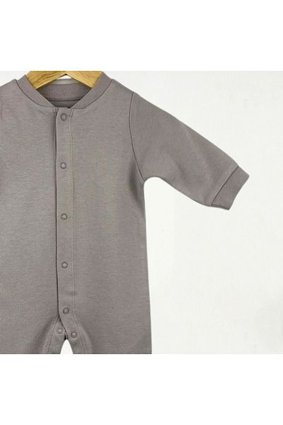 For My Baby Gray Combed Cotton Jumpsuit - Front Snaps and Booties