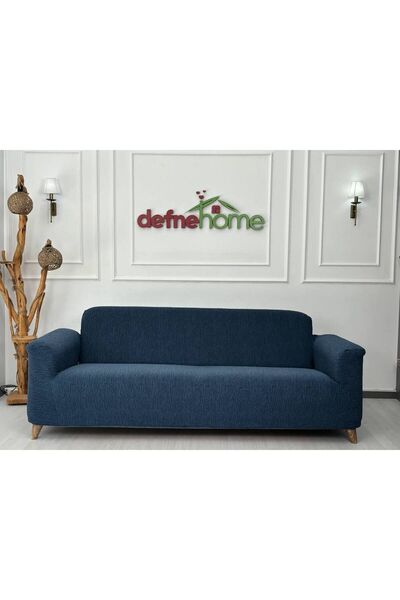 Defne Home Jakar Kumaş Lastikli Kayma Yapmayan3 Kişilik Tekli Kanepe Örtüsü Indigo