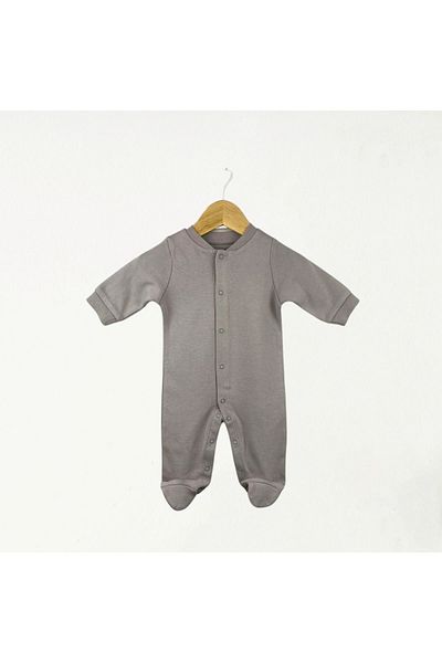 For My Baby Gray Combed Cotton Jumpsuit - Front Snaps and Booties