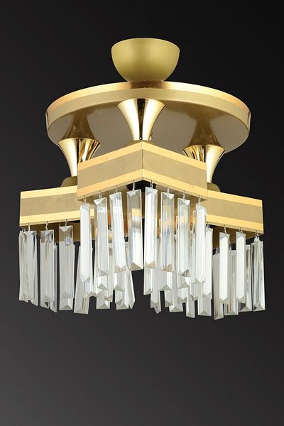 Kraliçe Yellow Striped Crystal Stone 3-Piece Luxury Plafonier Chandelier - Antique Facing