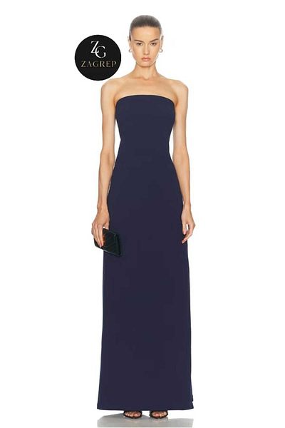 Zagrep Navy Blue Strapless Maxi Dress - Double Layer Lined with Slit and Zagrep Detail