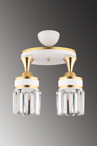 Kraliçe Nairobi 2-Piece White Plafonier Crystal Stone Yellow Stripe Cylinder Luxury Chandelier