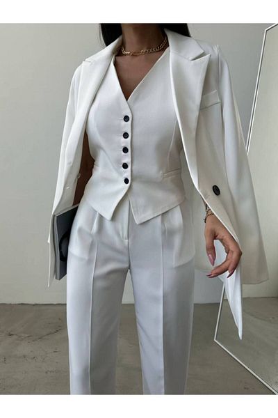 MYGİYİMİSTANBUL 3 Piece Palazzo Dress Set - Jacket, Vest and Trousers