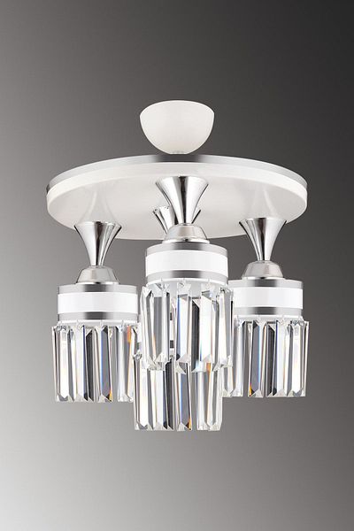 Kraliçe Nairobi 4-Piece White Crystal Stone Plafonier - Cylinder Luxury Chandelier with Chrome Strip