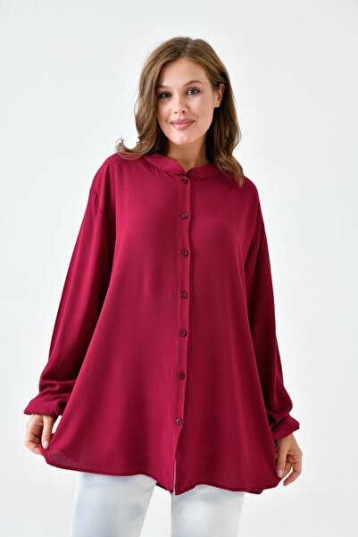 Millano Plus Size Claret Red Shirt - Cotton and Wrapped Fabric