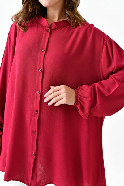 Millano Plus Size Claret Red Shirt - Cotton and Wrapped Fabric