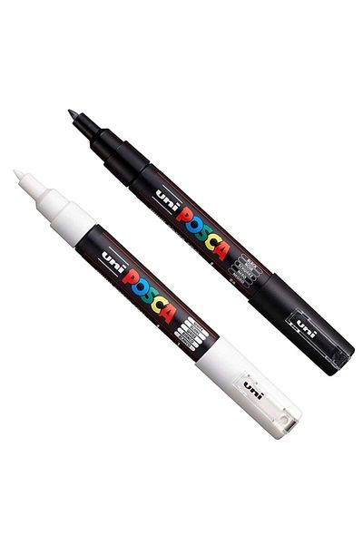 Uni Posca Pc-3m Painting Marker 0.9-1.3 Mm Black + White