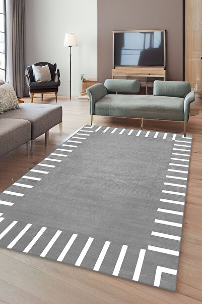 Decomia Home سجادة غرفة المعيشة الرقمية غير القابلة للانزلاق والقابلة للغسل باللون الرمادي وسجادة المطبخ والشرفة