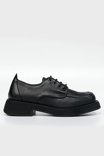 TUNAELLİ PANTOFI OXFORD CU ȘANȚURI, NEGRE, PIELE NATURALĂ, PENTRU FEMEI