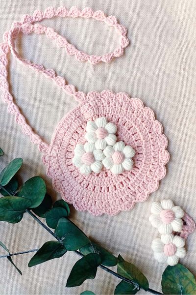 D&D CONCEPT Pink Colored Daisy Patterned Baby Girl Hand Knitted