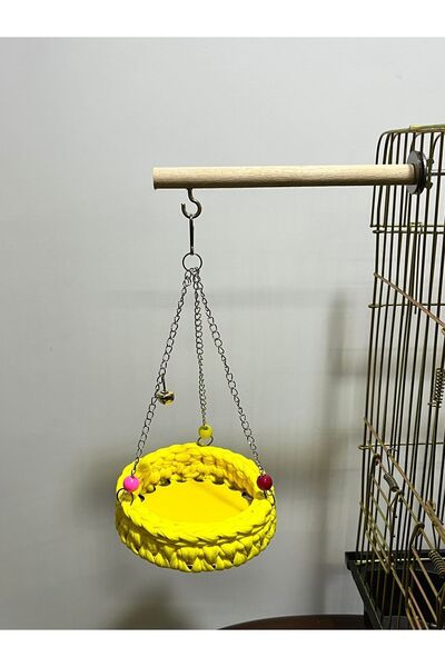Paks Pet Knitted Bird Hammock (Yellow) Bird Swing with Perch Gift Budgie and Parrot Swing