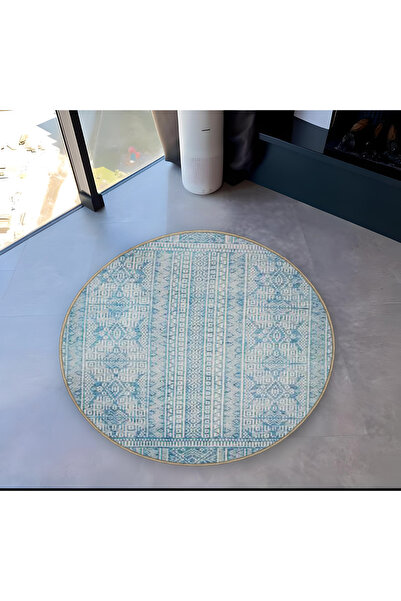 Rugs Modern Halı Mira Round Light Blue White Ethnic Patterned Woven Base Mode...
