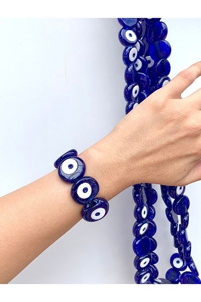 Atelier Çağla Navy Blue Glass Calf Evil Eye Beaded Bracelet