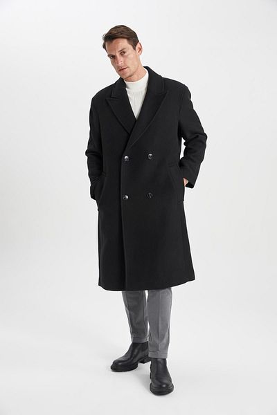 DeFacto Black Regular Fit Men's Cashmere Coat Parka - Lined and Pocketed A3776Ax23Wn