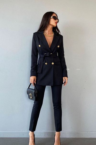 MYGİYİMİSTANBUL Button Detailed Tied Jacket Trousers Set