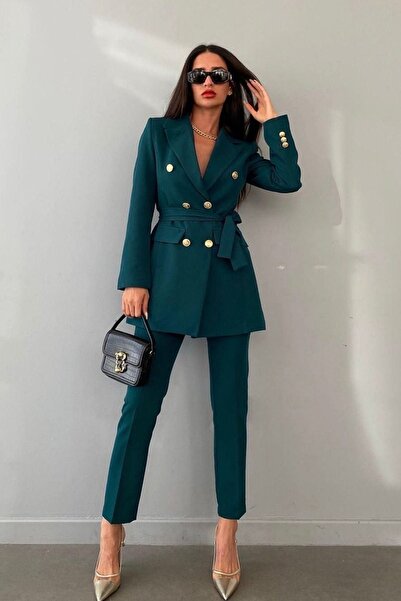 MYGİYİMİSTANBUL Σετ παντελόνι με δεμένο τζάκετ με κουμπιά