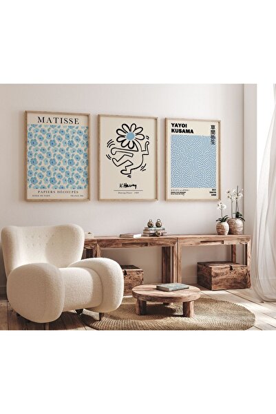 June Art Gallery Matisse Poster, K Haring, Yayoi Kusama 3'lü Poster Set, Çerç...