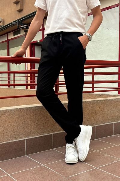 inpool Men's Old Money Culture Cotton Linen Woven Summer-Spring Trousers 290, Elastic Waist