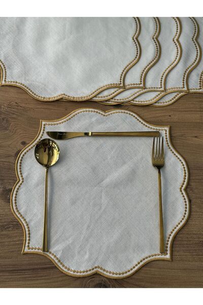 Meri Ev Gereçleri 6-Piece Linen Charger Gold Yellow