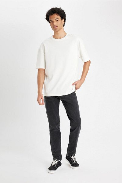 DeFacto Relax Fit Crew λαιμόκοψη Βαμβακερό κοντό μανίκι Basic μασίφ μπλουζάκι D3673ax24au