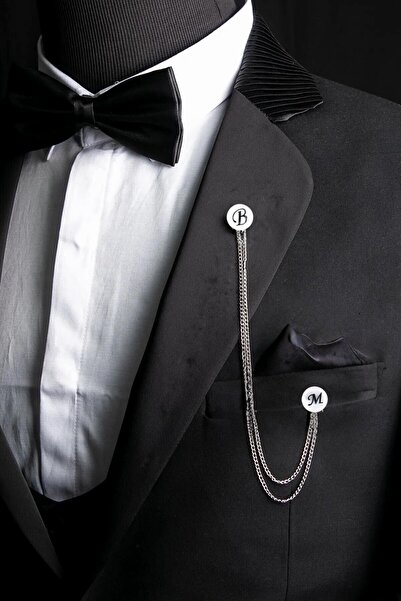 BAYEFENDİ Kişiye Özel Çift Harfli Zincirli Ceket Yaka Iğnesi