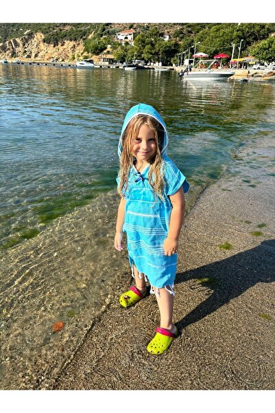 Aysesa Hooded 100% Cotton Children's Poncho Bathrobe – Striped, Eco-Friendly ...