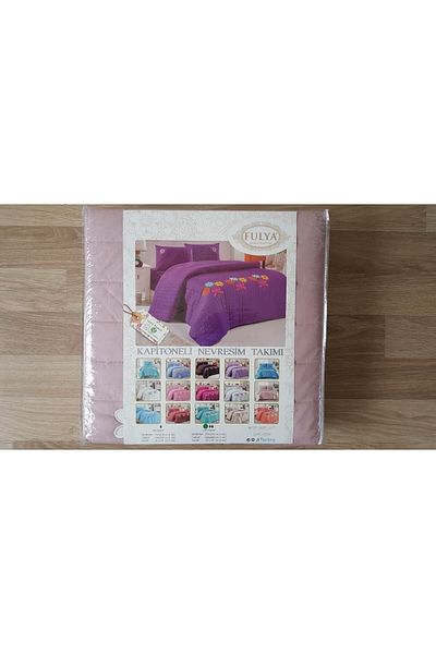DENİZLİ ÇEYİZ Double Embroidered 4 Season Quilted Duvet Cover Set Powder