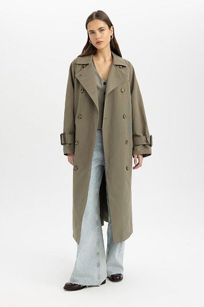 DeFacto Wasserdichter Trenchcoat mit breiter Passform – zweireihiges Revers, geknöpftes Epaulet, saisonale B1818ax24au mit Gürtel
