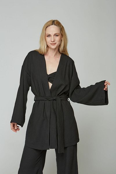 estewoman 3 Piece Linen Set - Kimono/Pants/Crop