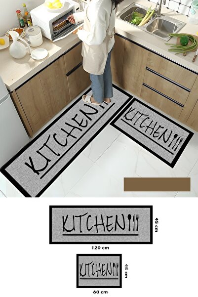 Getcarpet Ikili Tezgah Önü Mat Yıkanabilir Mutfak Paspas Takımı Pedi