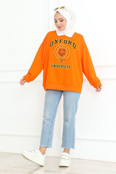 Bestenur Orange Oxford Printed Shirt Collar Tunic 1100